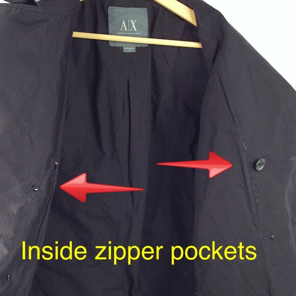 A|X Armani Exchange Trench Coat Mens Size Small Brown Double Breasted $300 - Picture 7 of 9